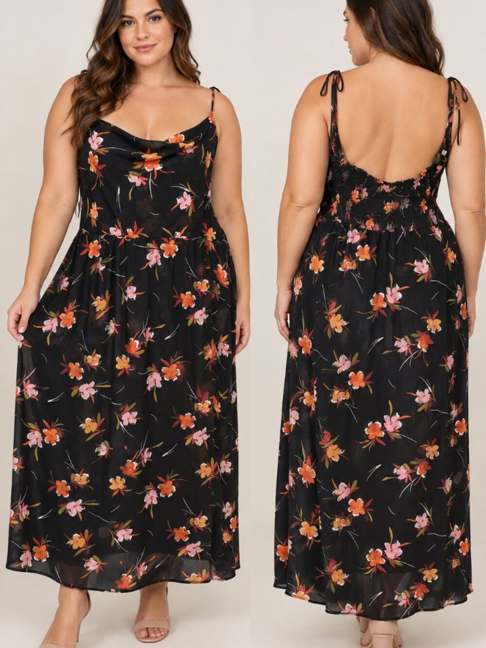 Lost + Wander Floral Maxi Dress Plus Size 2X Black Boho Cowl Neck Spaghetti Stra